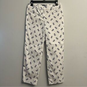 Talbots The Perfect Crop White Pineapple Print Pants Size 2
